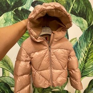 Moncler pink Arabette diamond down feather jacket coat w/hood enfant toddler kid